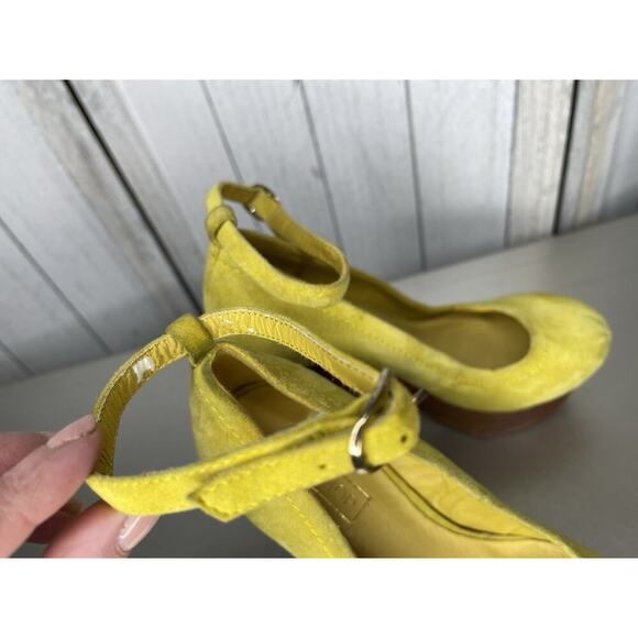 Top Shop Platform Heels Women Suede & Wood Bright Yellow Pin Up Size US 5 - Picture 6 of 10